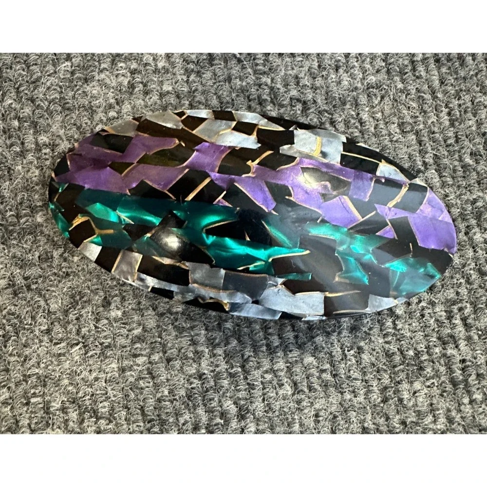 VINTAGE Art Deco Plastic Hair French Barrette Clip Made in France Prpl Grn Fused
